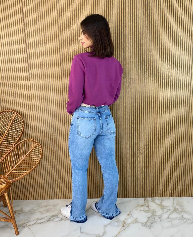Moletom Flanelado Cropped com Gola Fúcsia - Fernanda Ramos Store