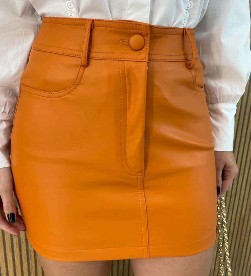 Saia Curta Couro Eco Valentina Terracota - Fernanda Ramos Store