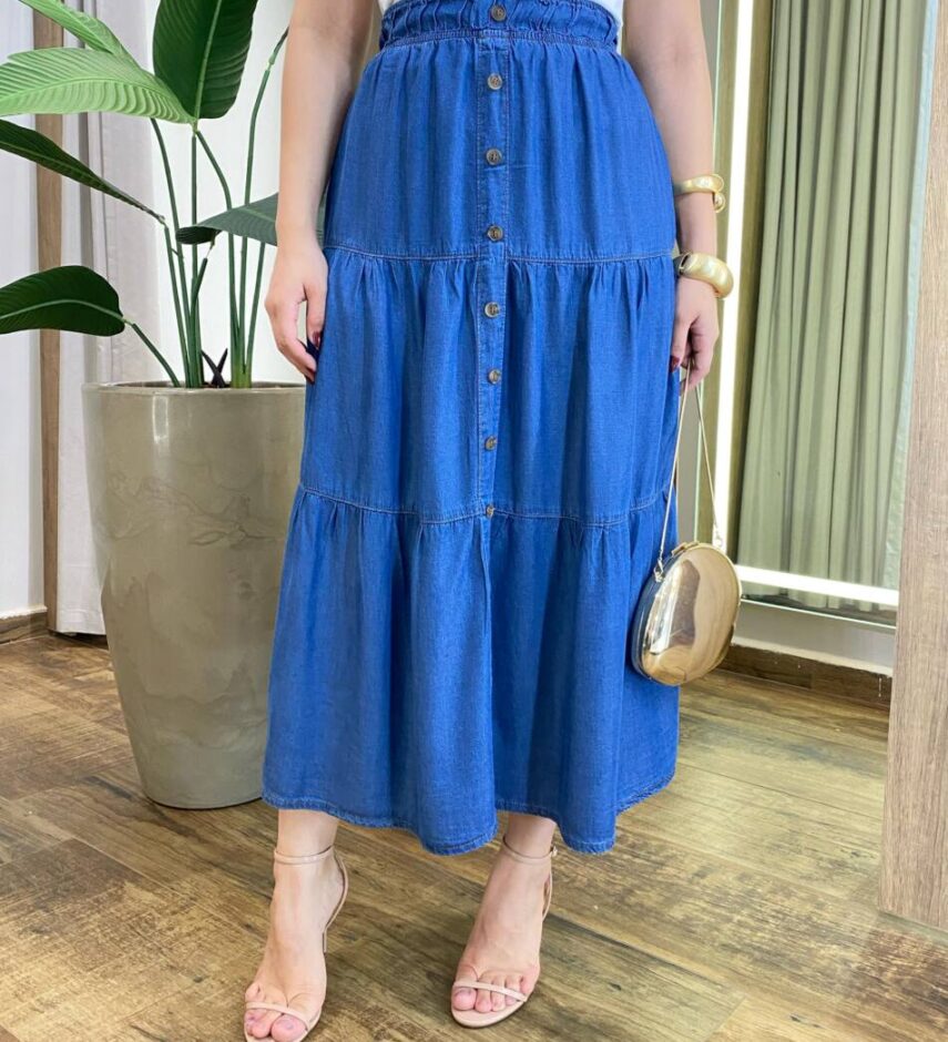 Saia Midi Jeans com Camadas 061504 - Fernanda Ramos Store