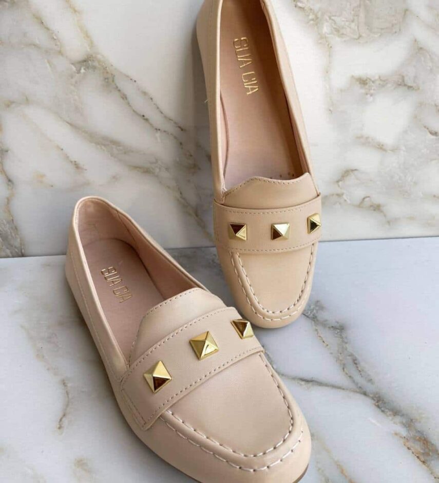 Sapatilha Feminina Off White com Detalhe Dourado Maitê - Fernanda Ramos Store