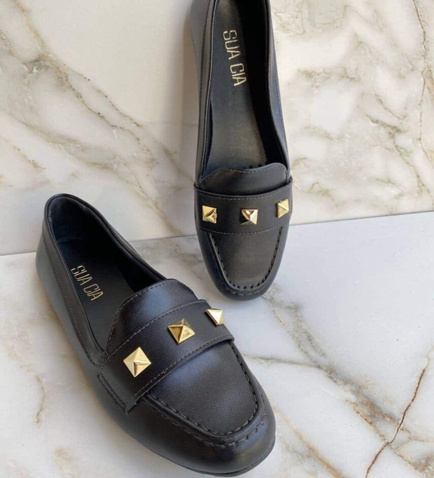 Sapatilha Feminina Preto com Detalhe Dourado Maitê - Fernanda Ramos Store