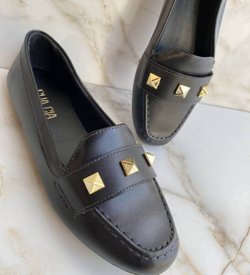 Sapatilha Feminina Preto com Detalhe Dourado Maitê - Fernanda Ramos Store