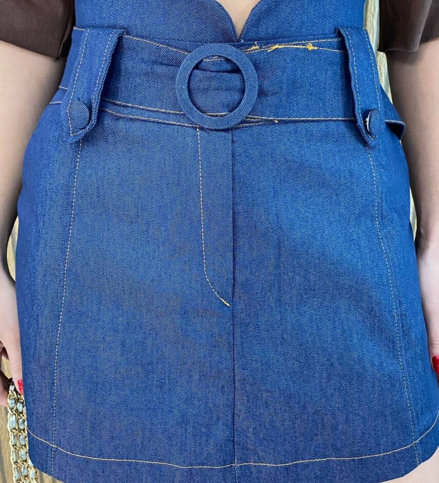 Short Saia Feminino Mari com Cinto Jeans Escuro - Fernanda Ramos Store