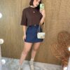 Short Saia Feminino Mari com Cinto Jeans Escuro - Fernanda Ramos Store