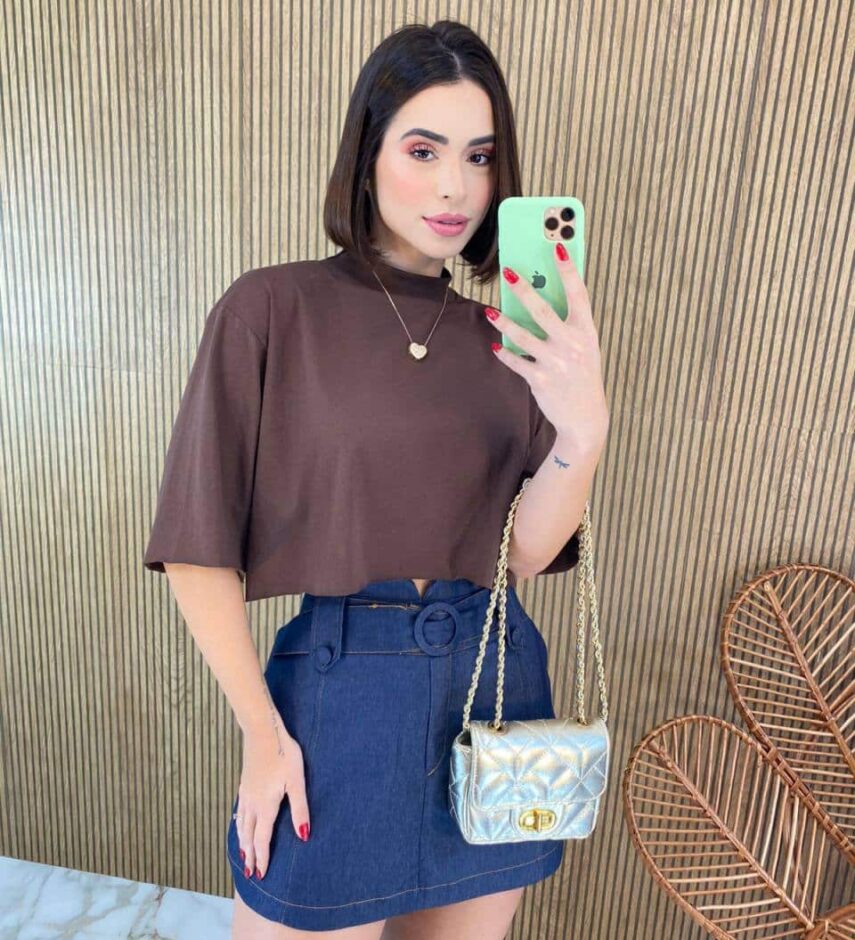 Short Saia Feminino Mari com Cinto Jeans Escuro - Fernanda Ramos Store