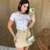 Short Saia Feminino Valentina Bolsos Laterais Bege - Fernanda Ramos Store