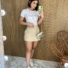 Short Saia Feminino Valentina Bolsos Laterais Bege - Fernanda Ramos Store