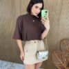 Short Saia Feminino Valentina Bolsos Laterais Bege - Fernanda Ramos Store