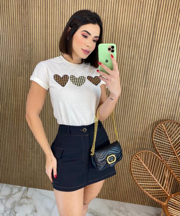 Short Saia Feminino Valentina Bolsos Laterais Jeans Escuro - Fernanda Ramos Store