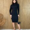 Vestido Curto Manga Longa Canelado Maitê Preto - Fernanda Ramos Store