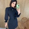 Vestido Curto Manga Longa com Amarração Lívia Preto - Fernanda Ramos Store