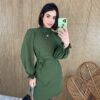 Vestido Curto Manga Longa com Amarração Lívia Verde Militar - Fernanda Ramos Store