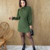 Vestido Curto Manga Longa com Amarração Lívia Verde Militar - Fernanda Ramos Store