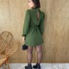 Vestido Curto Manga Longa com Amarração Lívia Verde Militar - Fernanda Ramos Store