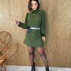 Vestido Curto Manga Longa com Amarração Lívia Verde Militar - Fernanda Ramos Store