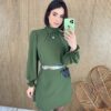 Vestido Curto Manga Longa com Amarração Lívia Verde Militar - Fernanda Ramos Store