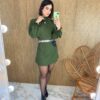 Vestido Curto Manga Longa com Amarração Lívia Verde Militar - Fernanda Ramos Store