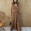 Vestido Longo com Bojo Alça com Babado Ayla Animal Print - Fernanda Ramos Store