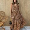 Vestido Longo com Bojo Alça com Babado Ayla Animal Print - Fernanda Ramos Store