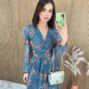 Vestido Longo com Bojo Tule Manga Longa Laura Estampado - Fernanda Ramos Store