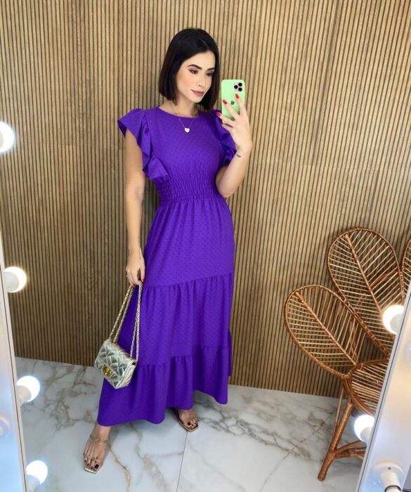 Vestido Longo sem Bojo Detalhe em Lastex Julia Roxo - Fernanda Ramos Store