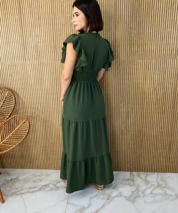 Vestido Longo sem Bojo Detalhe em Lastex Julia Verde Militar - Fernanda Ramos Store