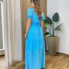 Vestido Longo sem Bojo Lastex na Cintura Manga Princesa Azul Bebe - Fernanda Ramos Store