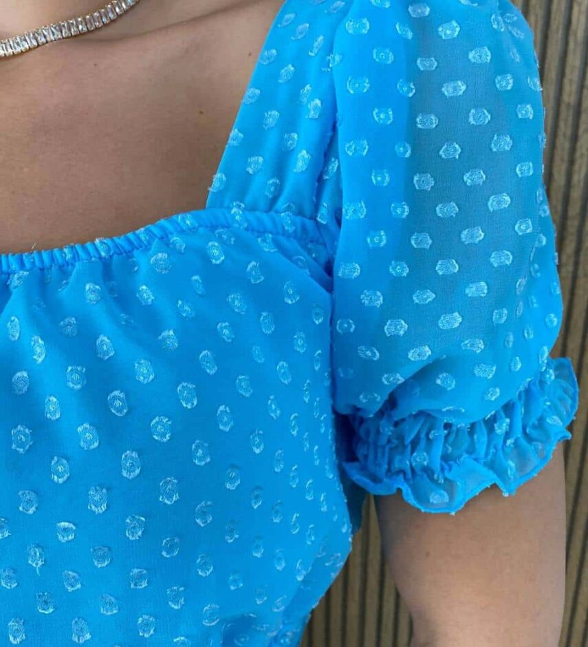 Vestido Longo sem Bojo Lastex na Cintura Manga Princesa Azul Bebe - Fernanda Ramos Store