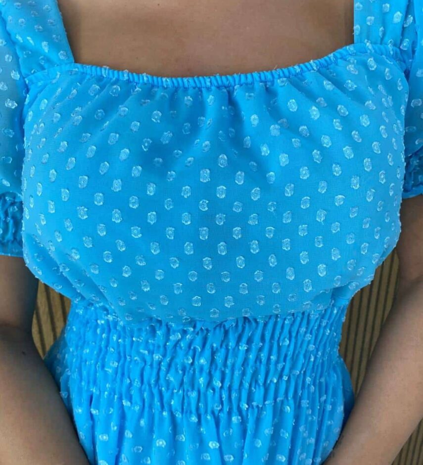 Vestido Longo sem Bojo Lastex na Cintura Manga Princesa Azul Bebe - Fernanda Ramos Store