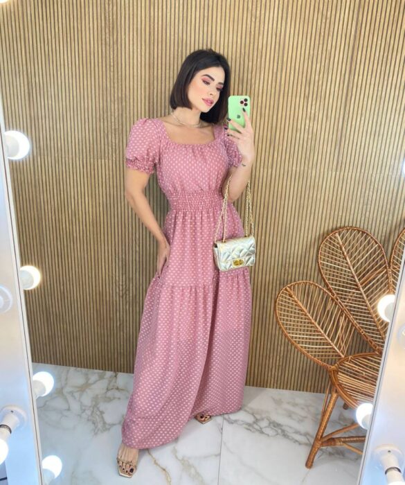 Vestido Longo sem Bojo Lastex na Cintura Manga Princesa Rose - Fernanda Ramos Store