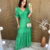 Vestido Longo sem Bojo Manga Curta Aurora Verde - Fernanda Ramos Store