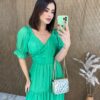 Vestido Longo sem Bojo Manga Curta Aurora Verde - Fernanda Ramos Store