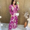 Vestido Longo sem Bojo Manga Longa com Abertura Floral Pink - Fernanda Ramos Store