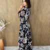 Vestido Longo sem Bojo Manga Longa com Abertura Floral Preto - Fernanda Ramos Store