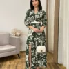 Vestido Longo sem Bojo Manga Longa com Abertura Floral Verde - Fernanda Ramos Store