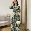 Vestido Longo sem Bojo Manga Longa com Abertura Floral Verde - Fernanda Ramos Store