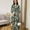 Vestido Longo sem Bojo Manga Longa com Abertura Floral Verde - Fernanda Ramos Store