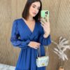 Vestido Longo sem Bojo Manga Longa com Detalhe Azul Escuro - Fernanda Ramos Store