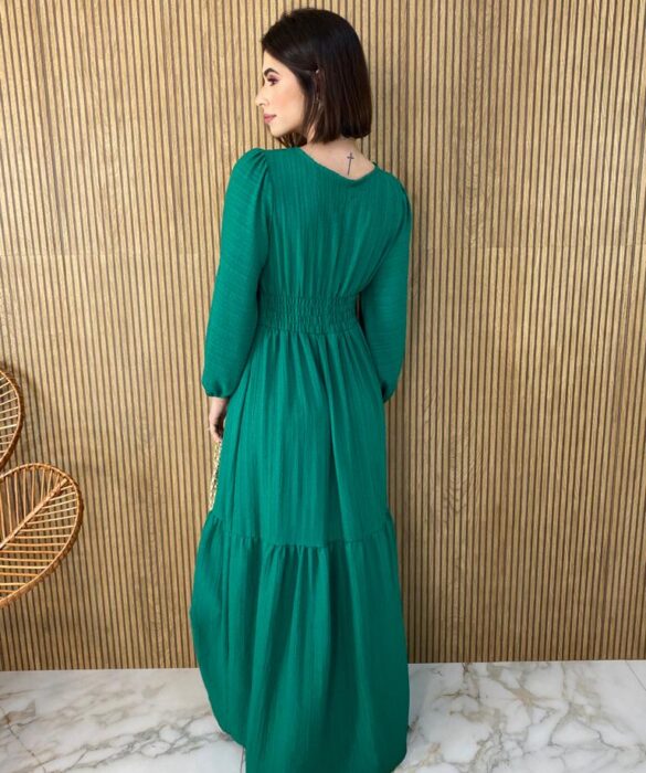 Vestido Longo sem Bojo Manga Longa Eduarda Verde - Fernanda Ramos Store