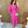 Vestido Midi com Bojo Manga Longa Laise Pink - Fernanda Ramos Store