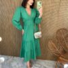 Vestido Midi com Bojo Manga Longa Laise Verde - Fernanda Ramos Store