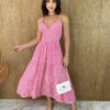 Vestido Midi sem Bojo Alças com Amarração Xadrez Rosa - Fernanda Ramos Store