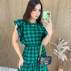 Vestido Midi sem Bojo com Detalhe Xadrez Verde - Fernanda Ramos Store