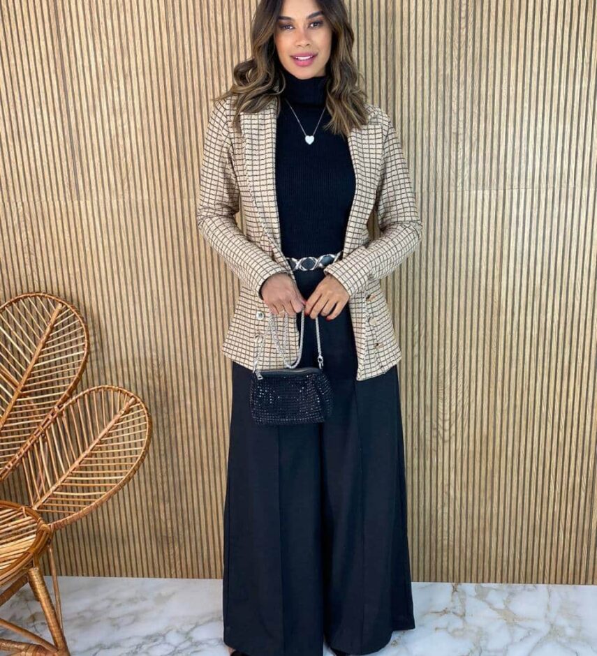 Blazer Manga Longa Feminino Botões Dourados Bege - Fernanda Ramos Store
