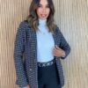 Blazer Manga Longa Feminino Botões Dourados Preto Fernanda Ramos Store