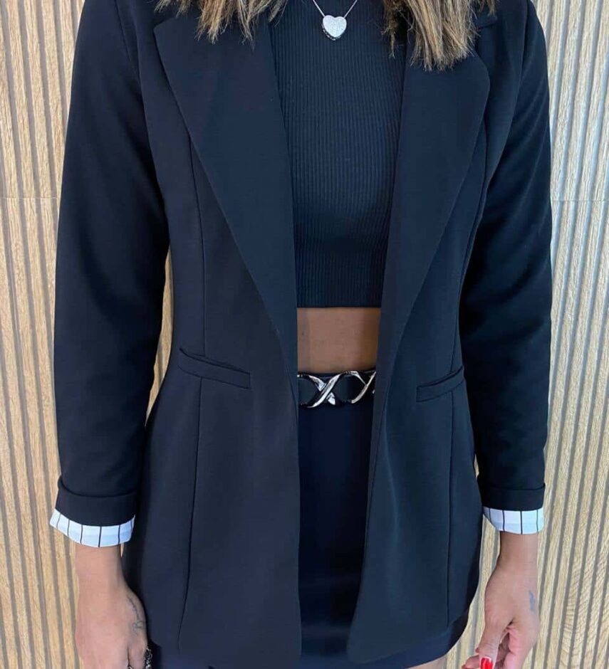 Blazer Manga Longa Feminino Elisa Preto - Fernanda Ramos Store