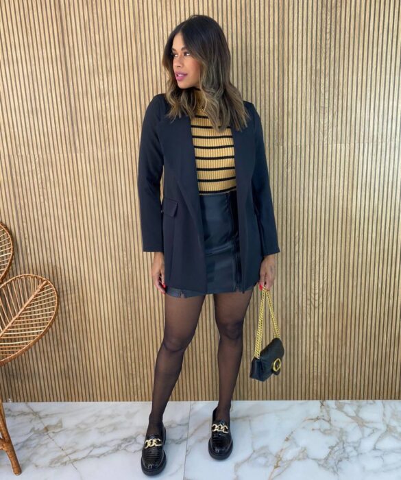 Blazer Manga Longa Feminino Isadora Preto - Fernanda Ramos Store