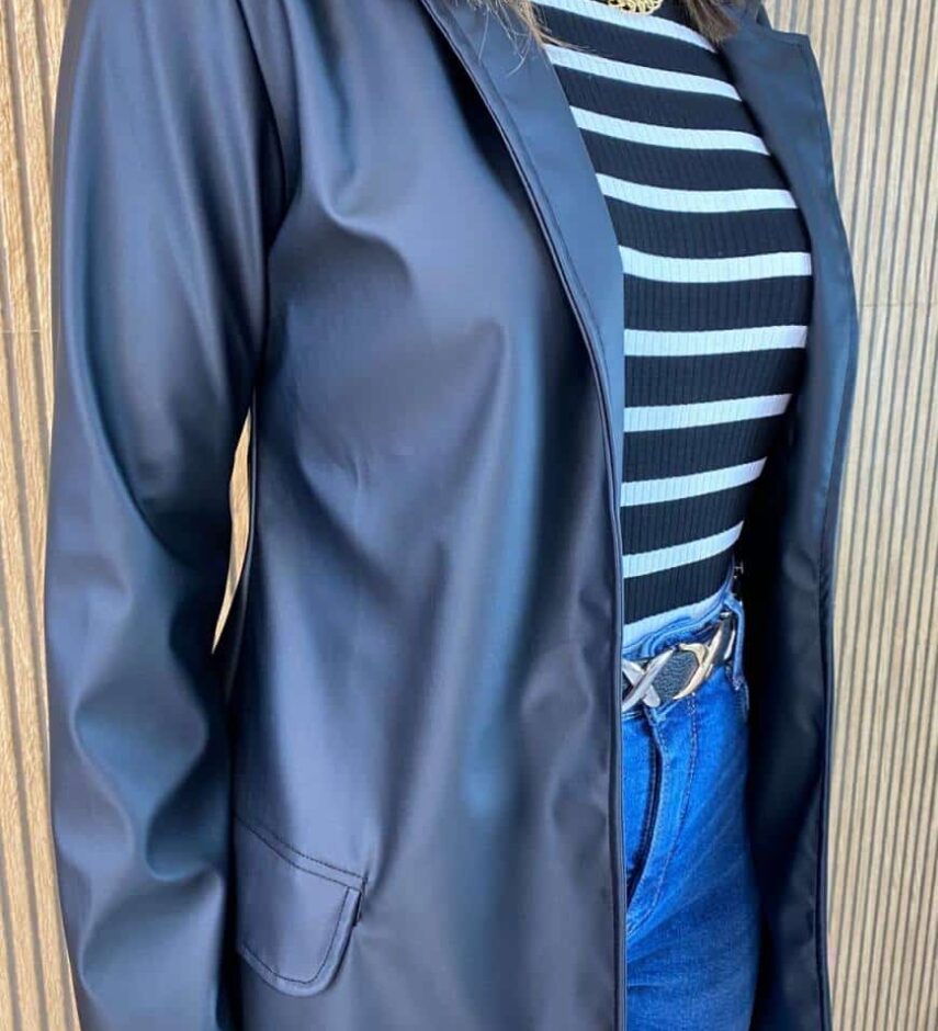 Blazer Manga Longa Feminino Julia Couro Eco Preto - Fernanda Ramos Store