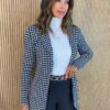 Blazer Manga Longa Feminino Pied de Poule Preto e Branco Fernanda Ramos Store