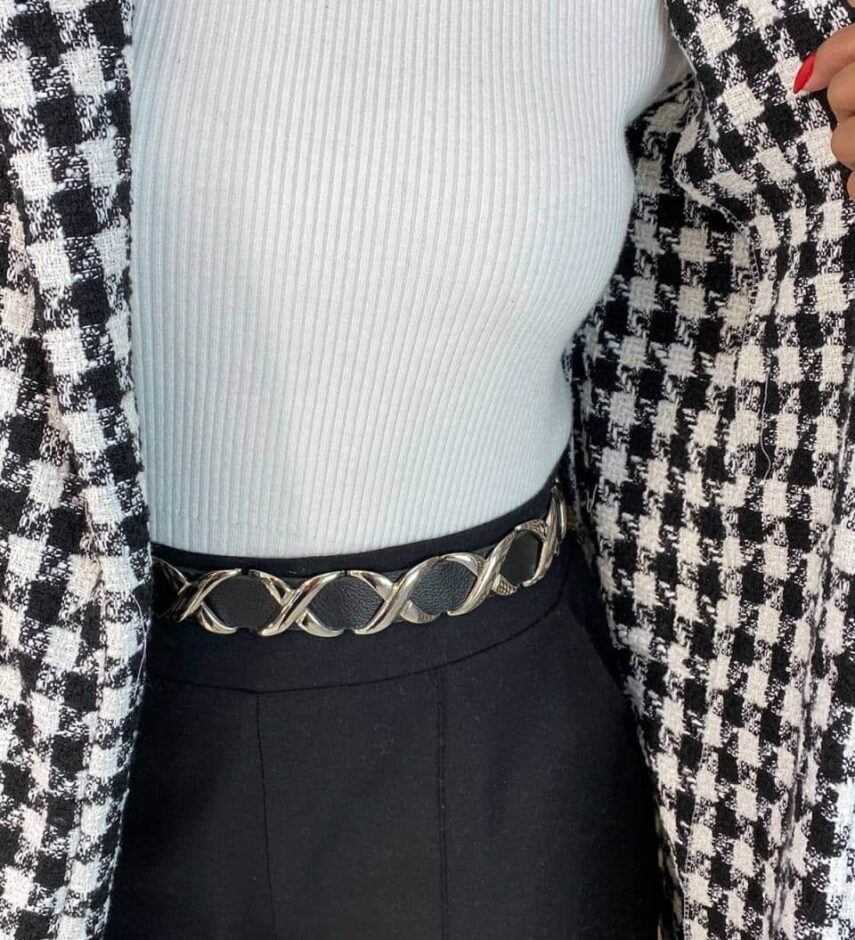 Blazer Manga Longa Feminino Tweed Ayla Branco e Preto - Fernanda Ramos Store